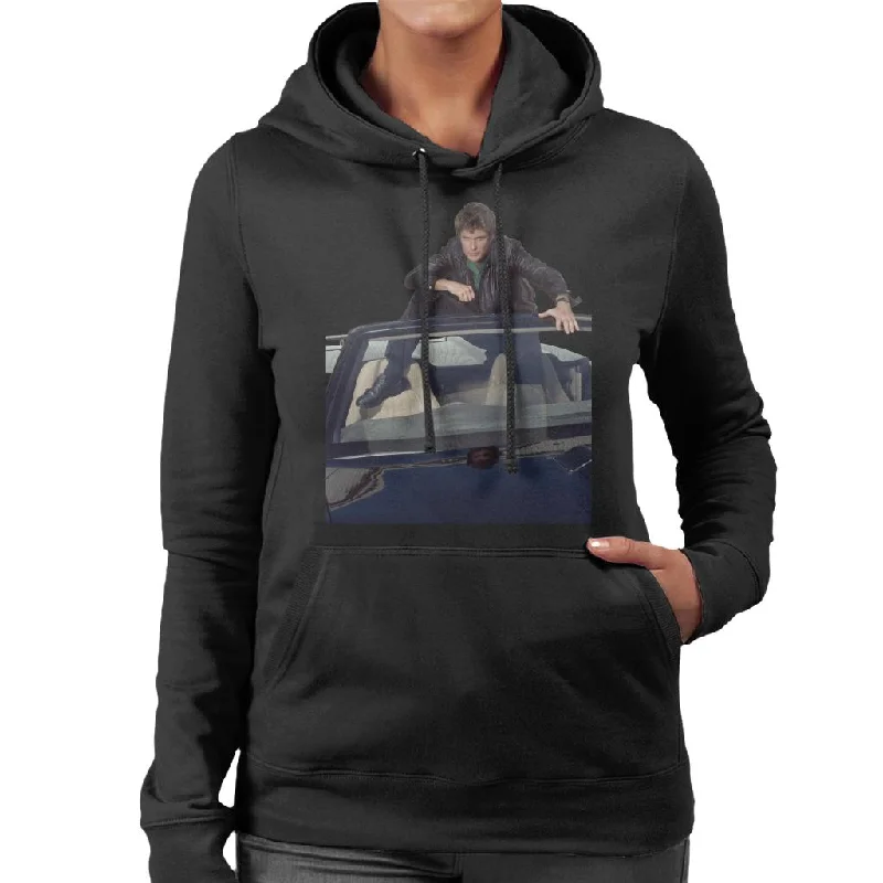 Knight Rider Michael Knight Sitting In KITT Women's Hooded Sweatshirt