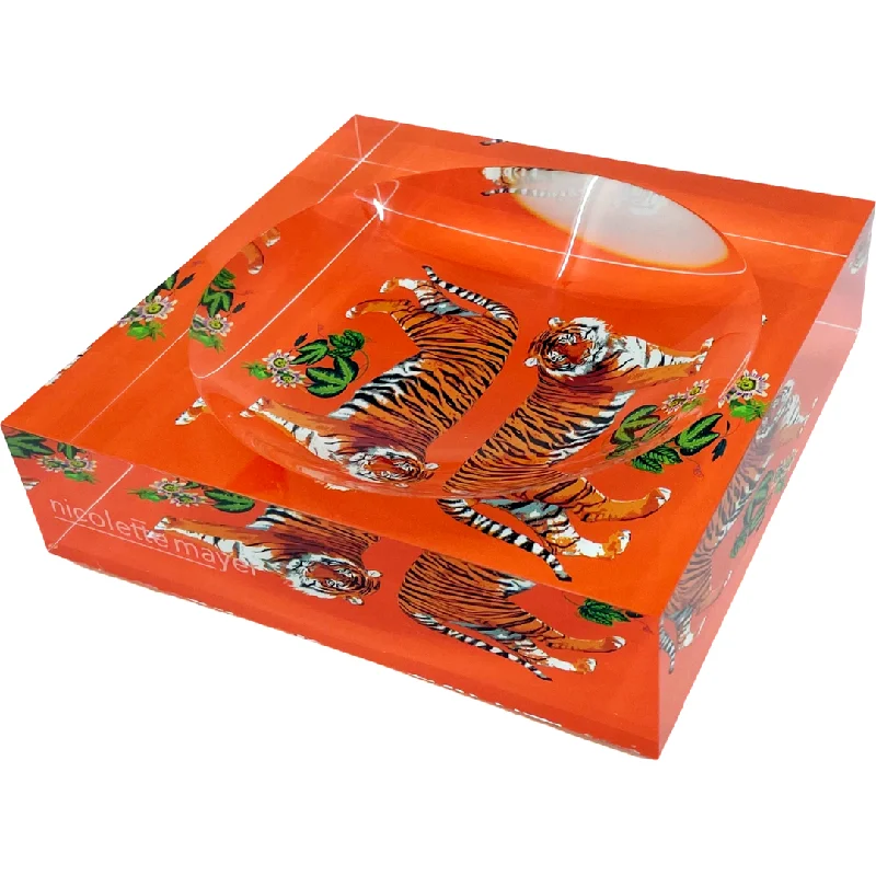 Tiger Seeing Double Orange Acrylic Candy Catchall Dish 6x6