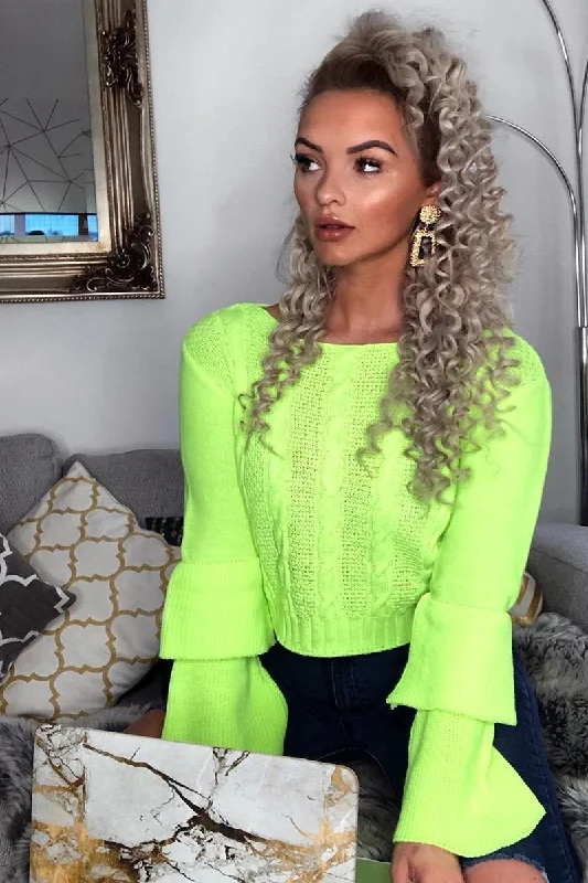 Lime Chunky Knit Sleeve Detail Jumper - Lillienne