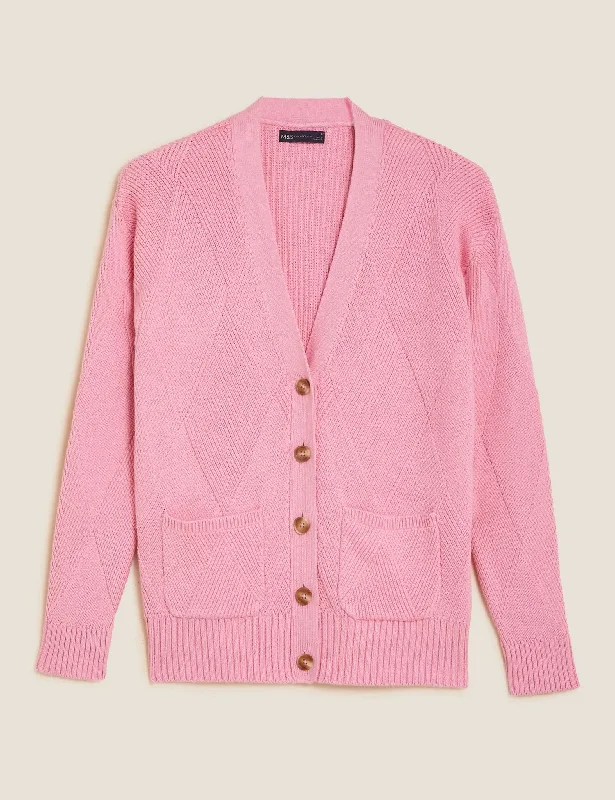 Cotton Rich Textured V-Neck Cardigan