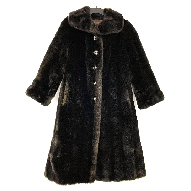 Wmns 70s Vintage MINCARA Russell Taylor Dark Brown Faux Fur Long Coat 42" Bust