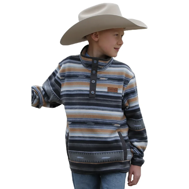 Cinch Youth Boy's Western Striped Black Polar Fleece Pullover MWK7590018