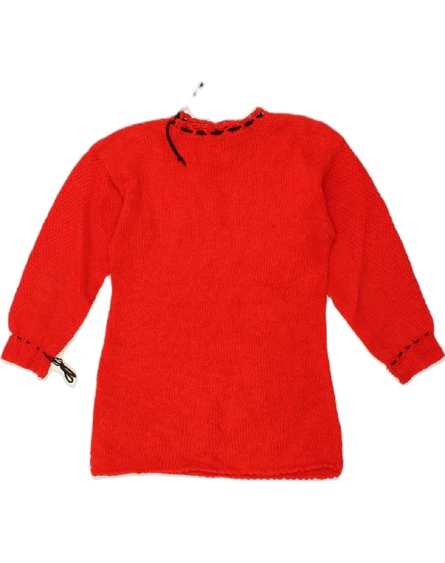 VINTAGE Womens Longline Crew Neck Jumper Sweater UK 16 Large Red Cotton