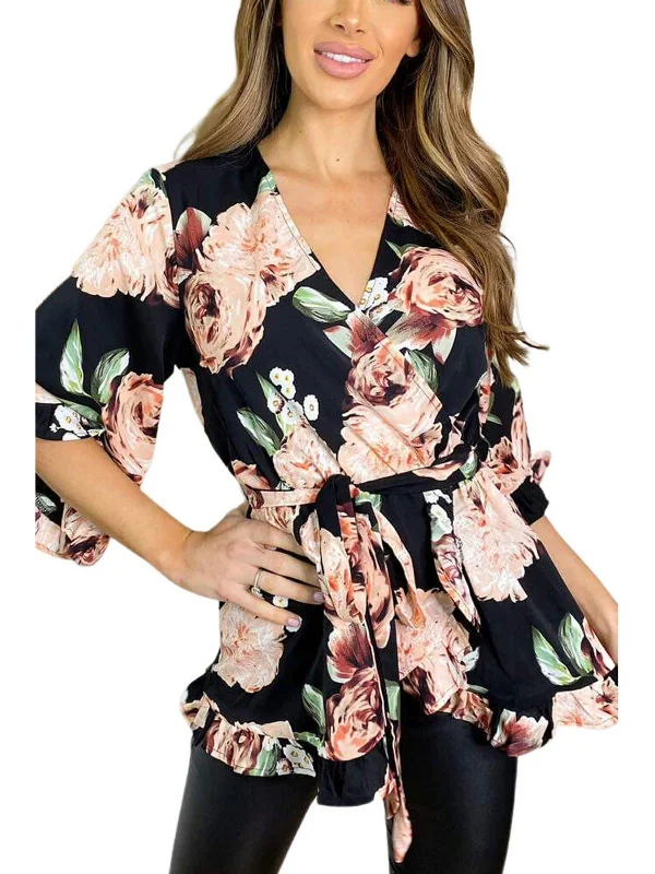 Womens Ruffled Short Wrap Dress