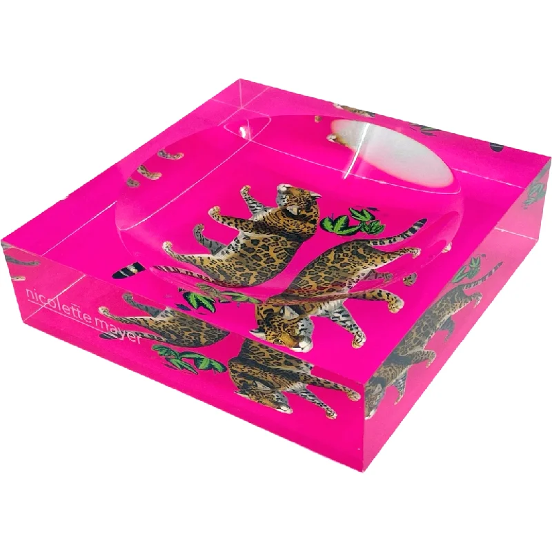 Leopard Seeing Double Hot Pink Acrylic Candy Dish 6x6