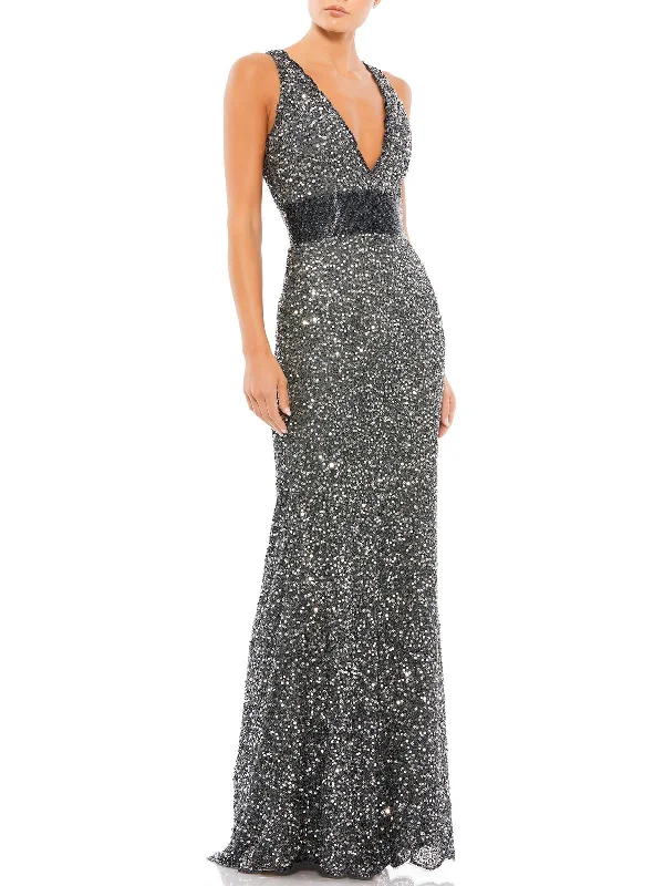 Womens Sequined Maxi Evening Dress