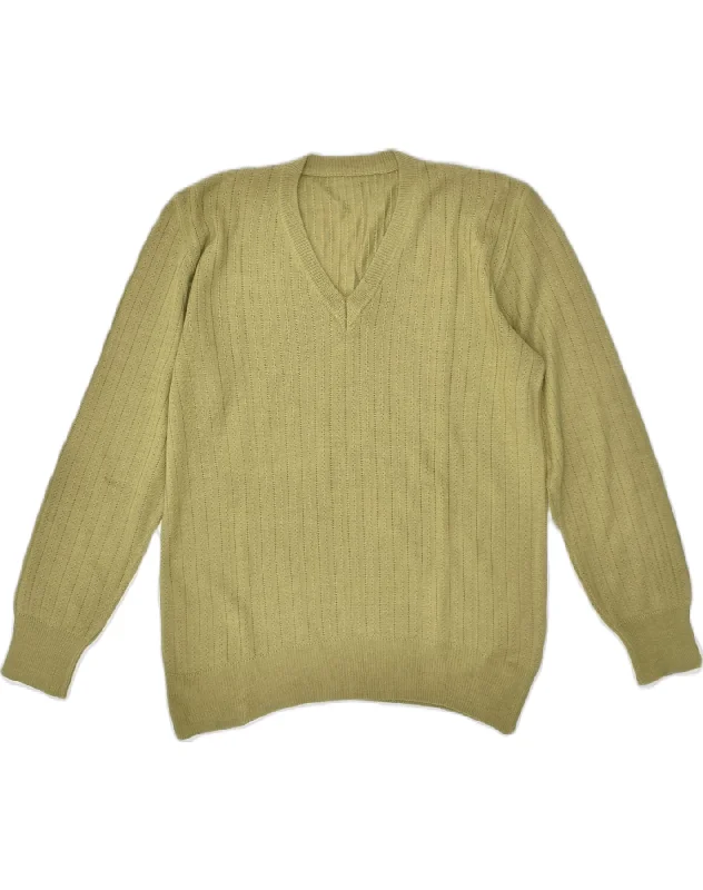 VINTAGE Womens V-Neck Jumper Sweater UK 18 XL Khaki