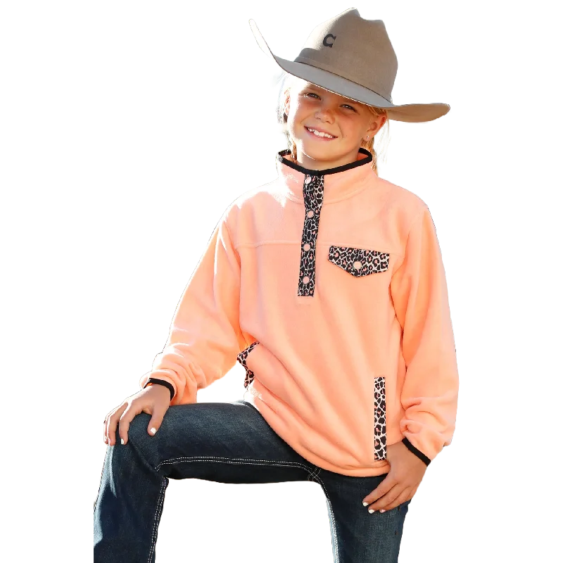 Cinch Youth Girl's Peach & Leopard Print Fleece Pullover CWK8720002