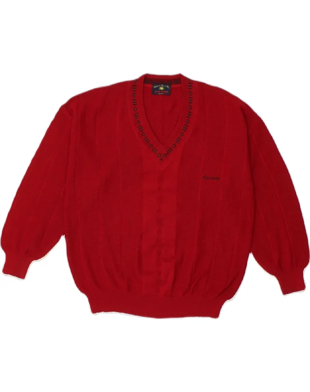 IL GRANCHIO Womens V-Neck Jumper Sweater UK 20 2XL Red Wool