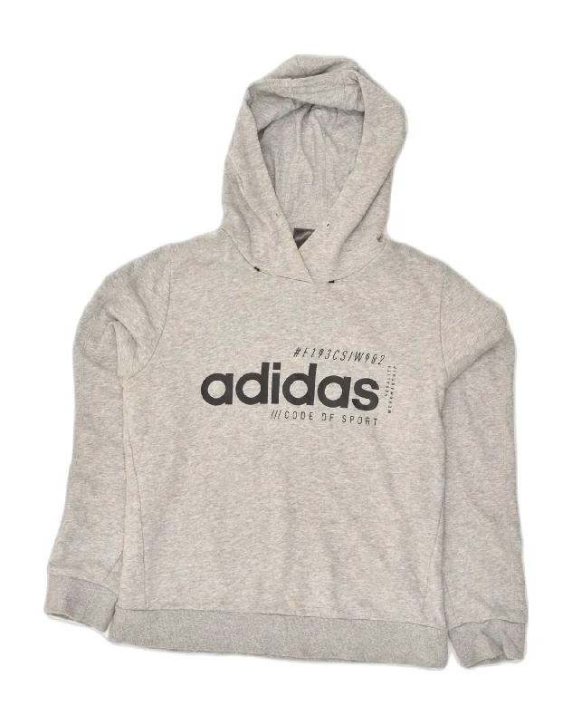 ADIDAS Womens Graphic Hoodie Jumper UK 16 Large Grey Cotton