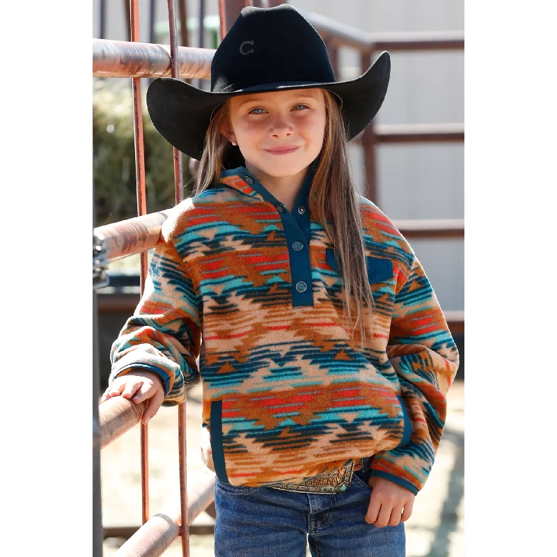 Cinch Youth Girl's Khaki Aztec Fleece Pullover CWK8720003