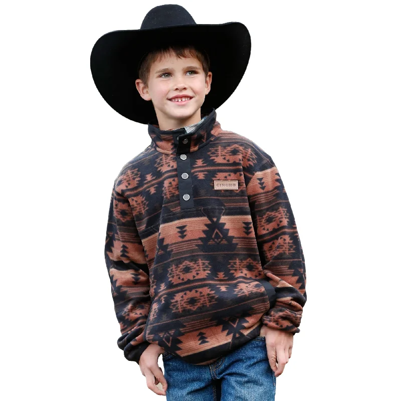 Cinch Youth Boy's Black Aztec Polar Fleece Pullover MWK7590014