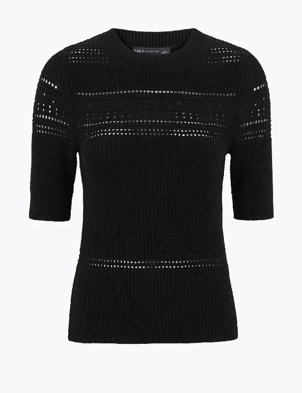 Pure Cotton Knitted Short Sleeve Jumper