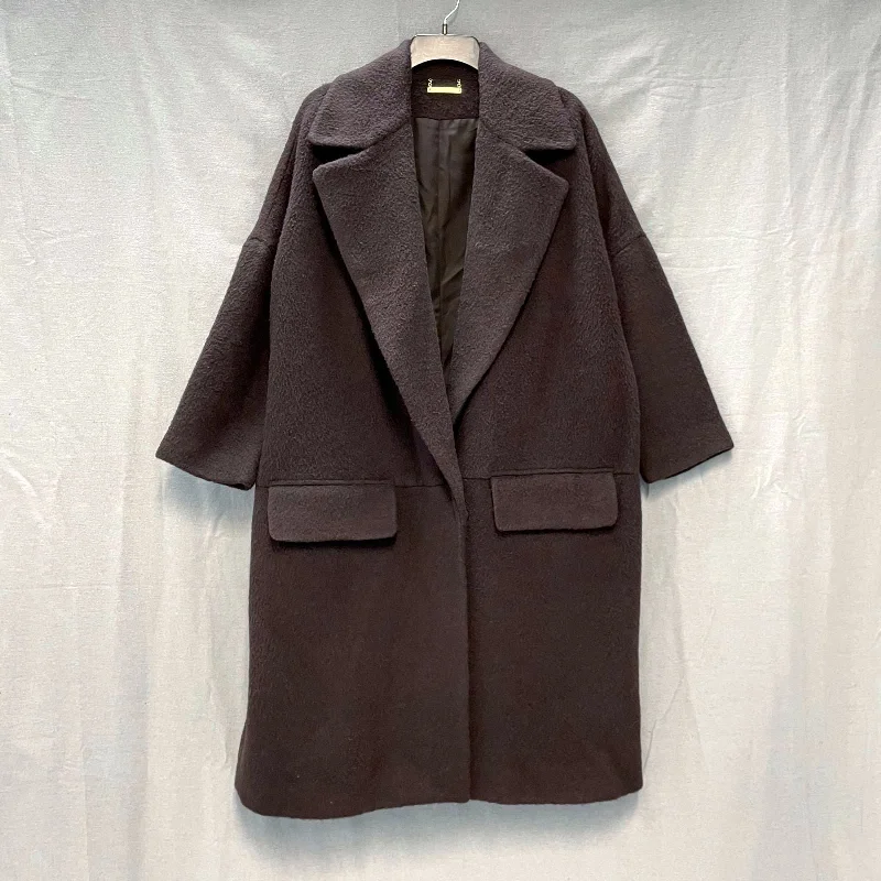 Wmns DIANE VON FURSTENBERG Wool Alpaca Blend Brown Bernice Long Coat Sz M