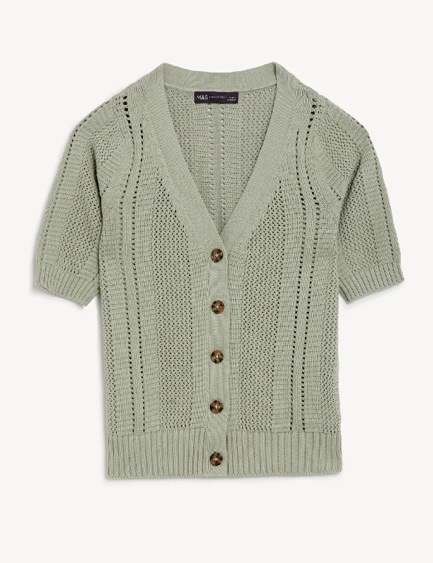 Cotton Rich Textured V-Neck Cardigan