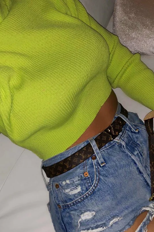 Lime Rib Roll Neck Crop Jumper - Hayvin