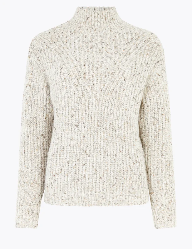 Textured Funnel Neck Relaxed Jumper