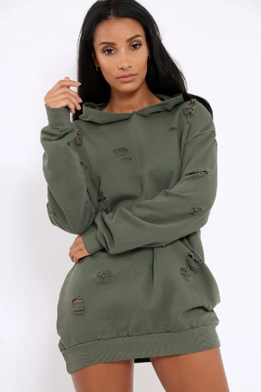 Khaki Distressed Oversized Hoodie - Khloe