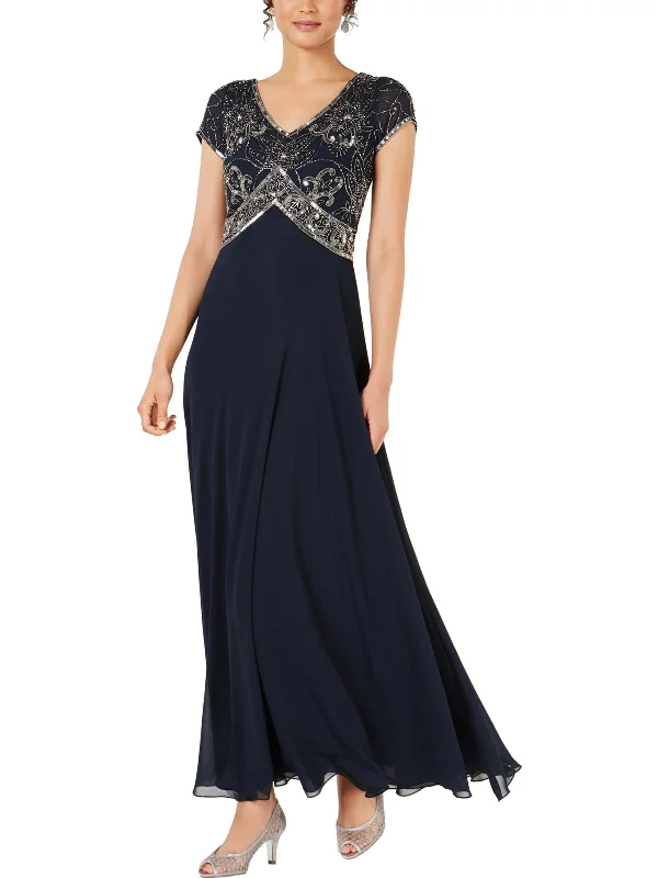 Womens Sequined V-Neck Evening Dress