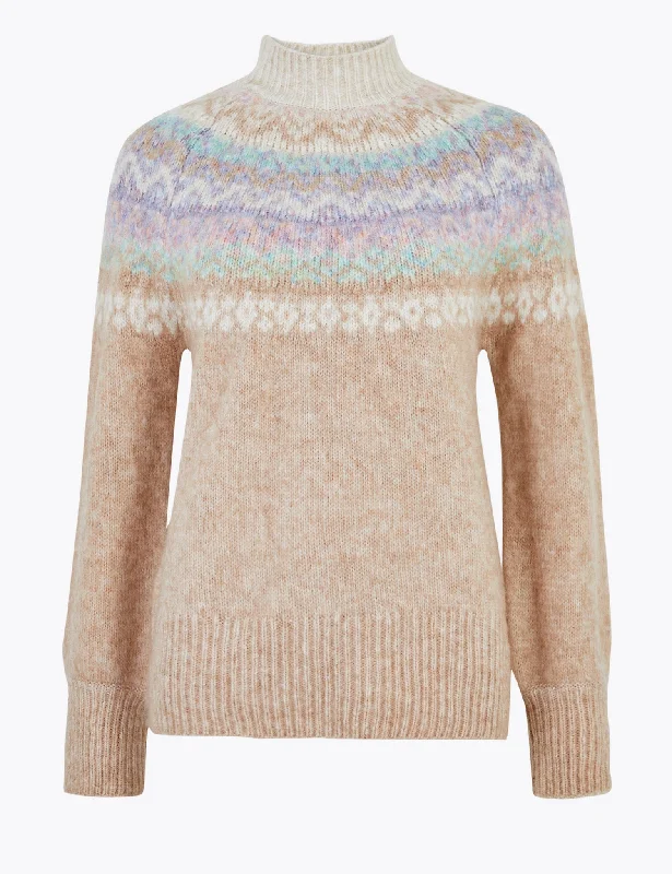 Fair Isle Funnel Neck Relaxed Jumper