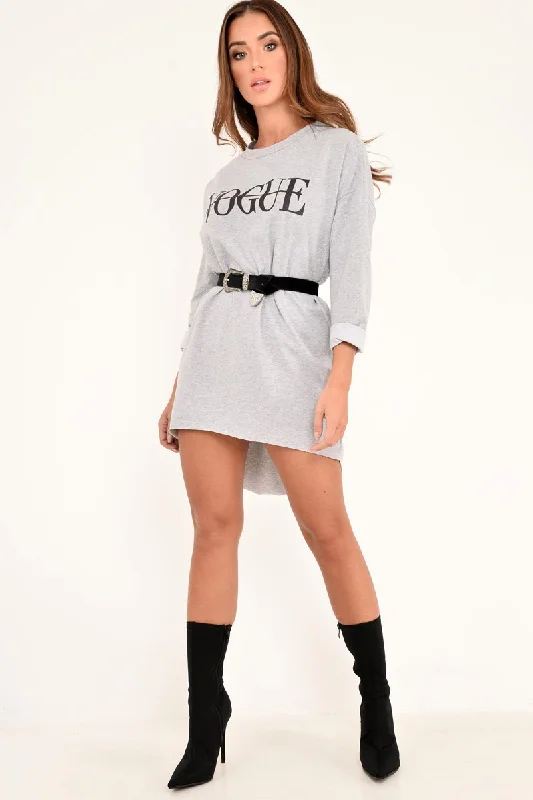 Grey Vogue Slogan Oversized Jumper - Bray