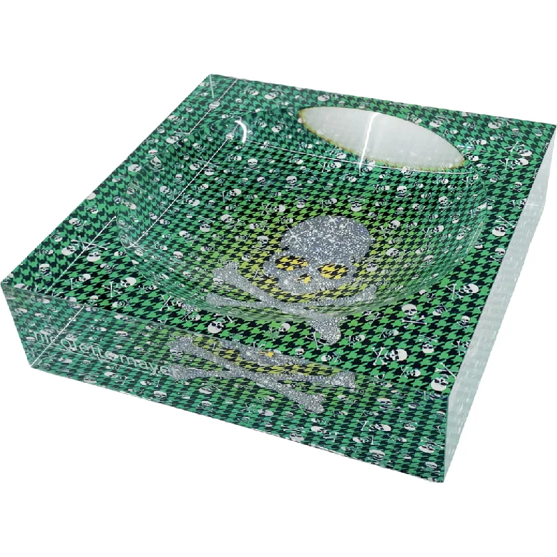 CrossBones Houndstooth Yellow To Green Acrylic Candy Dish 6x6