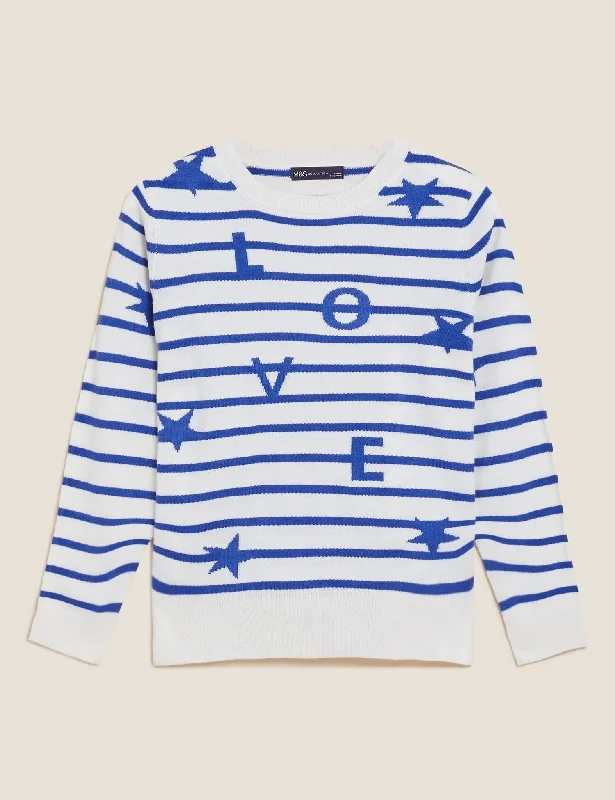 Supersoft Striped Slogan Crew Neck Jumper