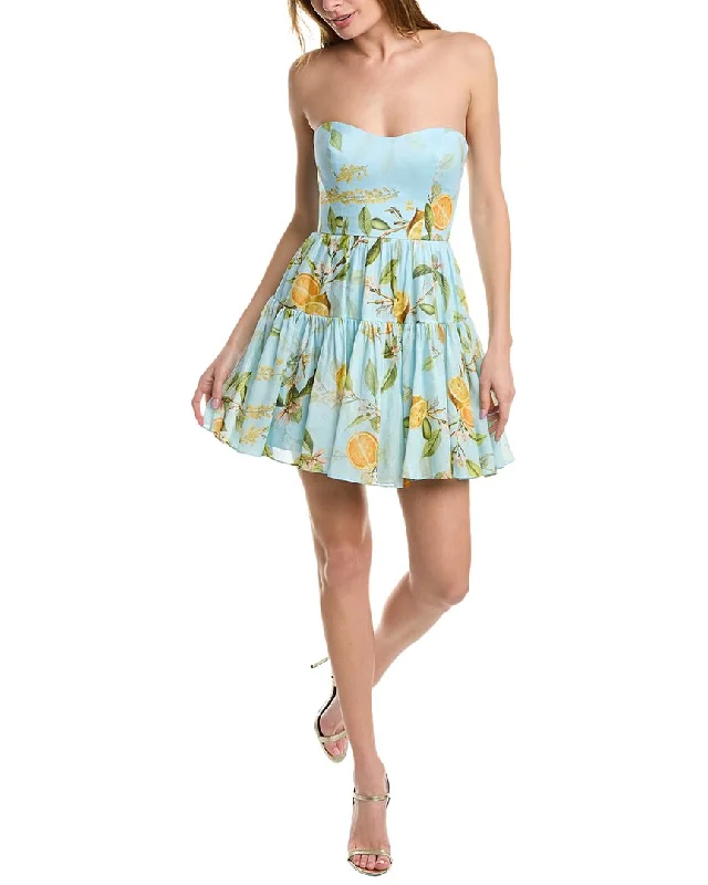 ML Monique Lhuillier Strapless Linen-Blend Mini Dress