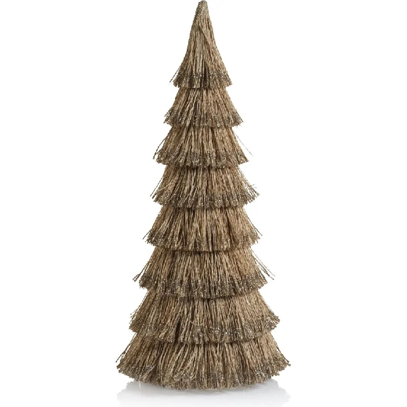 All Natural Abaca Rope Decorative Tree w/ Champagne Glitter Trim