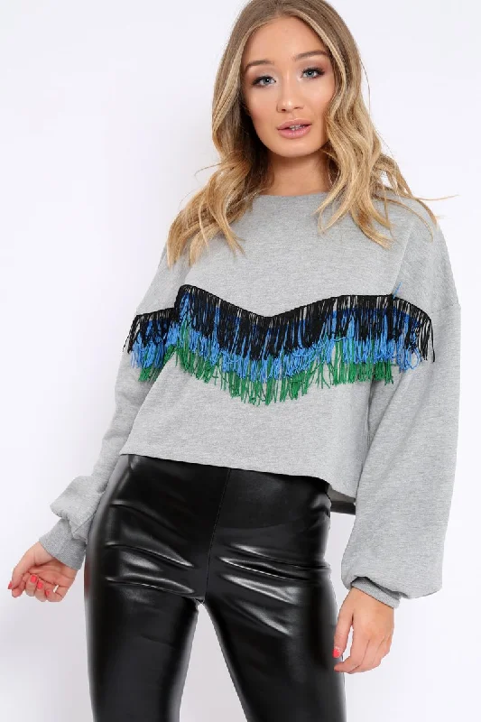 Grey Tassel Front Cropped Jumper - Cosima