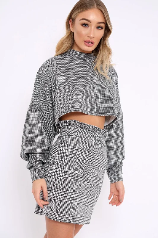 Hounds Tooth Cropped Batwing Jumper - Lizy